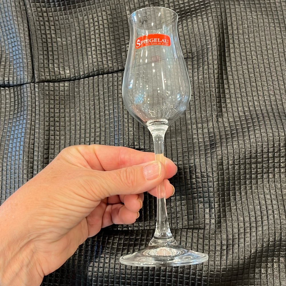 Set of 4 new Spenglau crystal digestif spirit glasses .